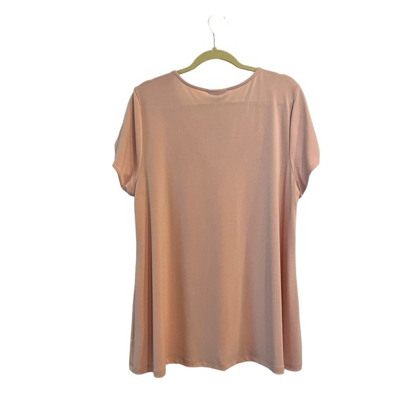 Jm Collection Rose Pink Top Blouse Womens 2X Keyhole Sleeves Gold Neck Detail - Picture 2 of 8